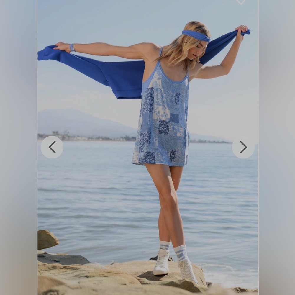 Altar’d State Revival Hang Tough Patchwork Mini Dress w/ Tank, Blue, Size Small